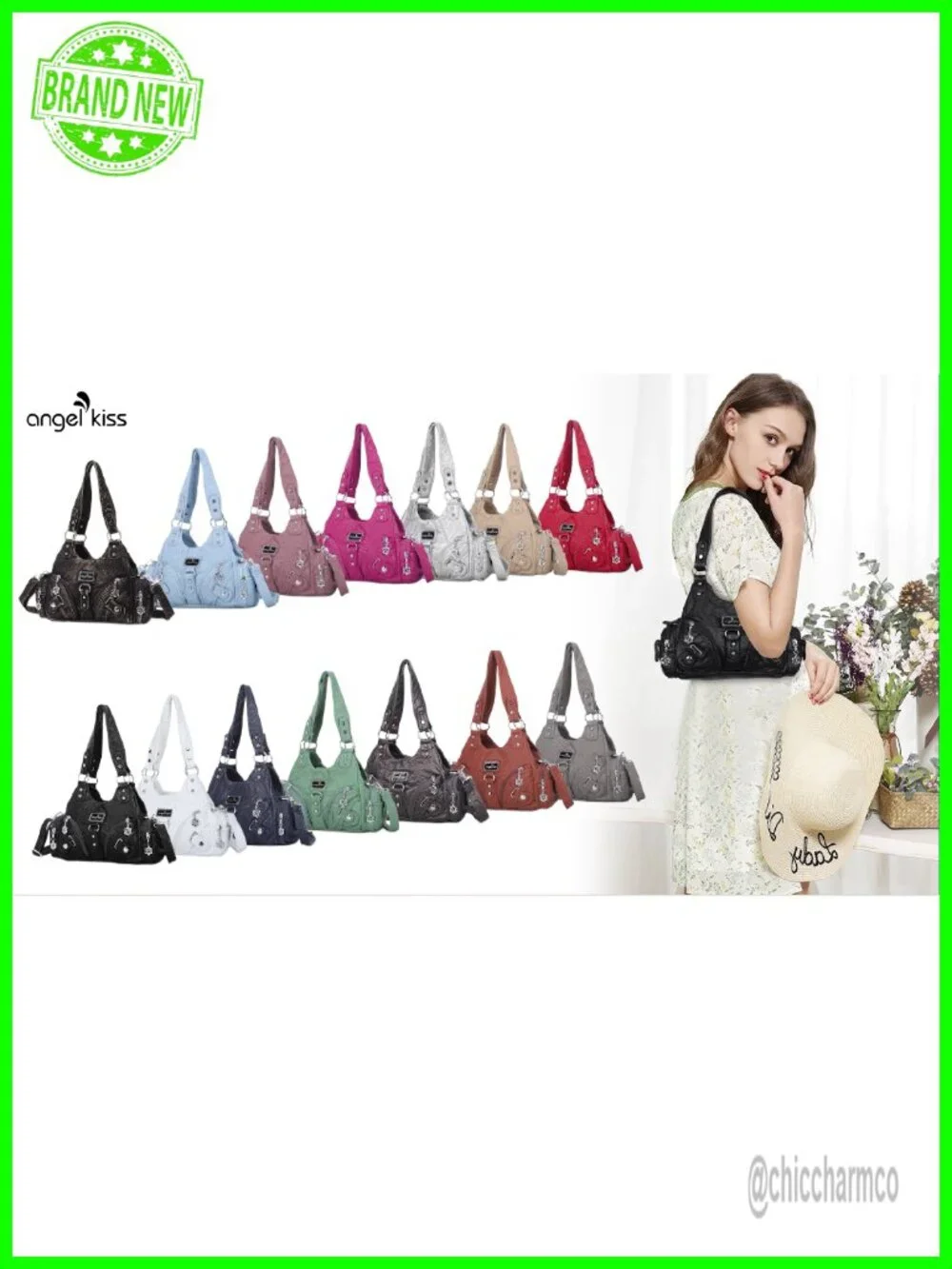 Small Hobo Shoulder Bag Faux Leather Multi-Pocket Tote with Zipper